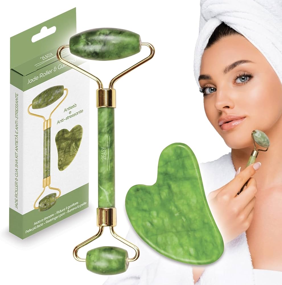 Masajeador Facial Rodillo Y Piedra Jade 2 En 1