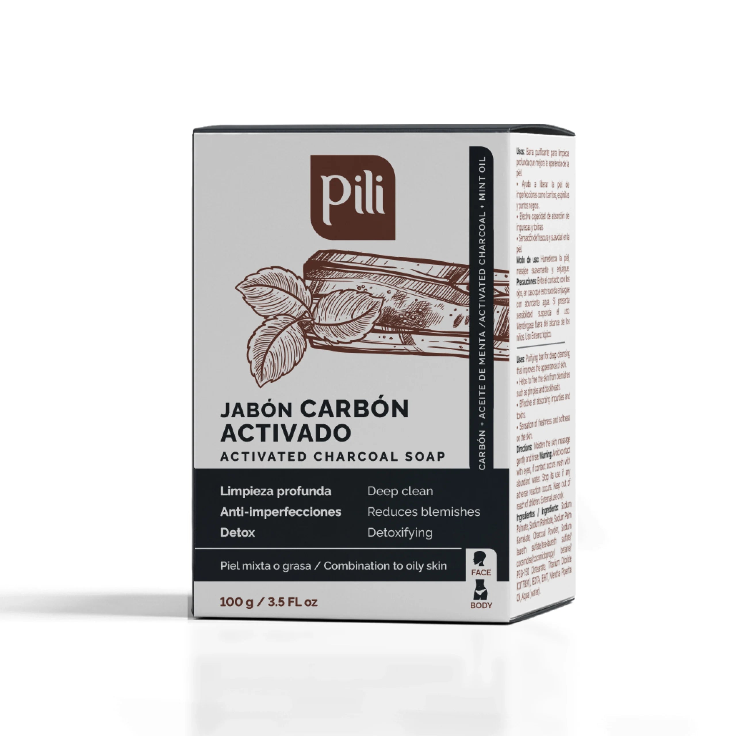 Pili jabón en barra carbón activado